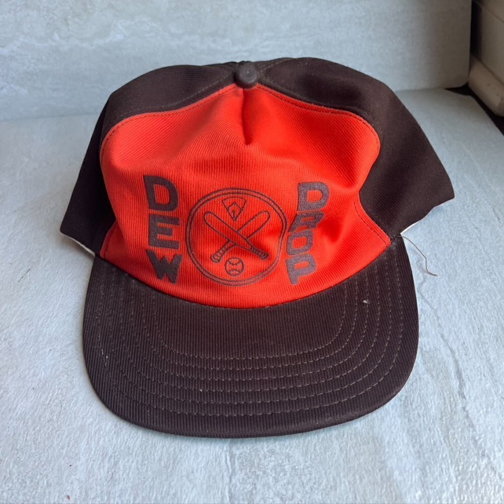 Vintage Orange Brown Trucker Hat Snap Back Cap Drew Drop Baseball Bat